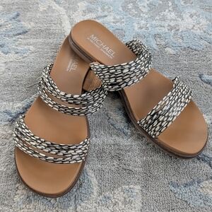 MICHAEL Michael Kors Black & Cream Braided Strap Slide Sandals